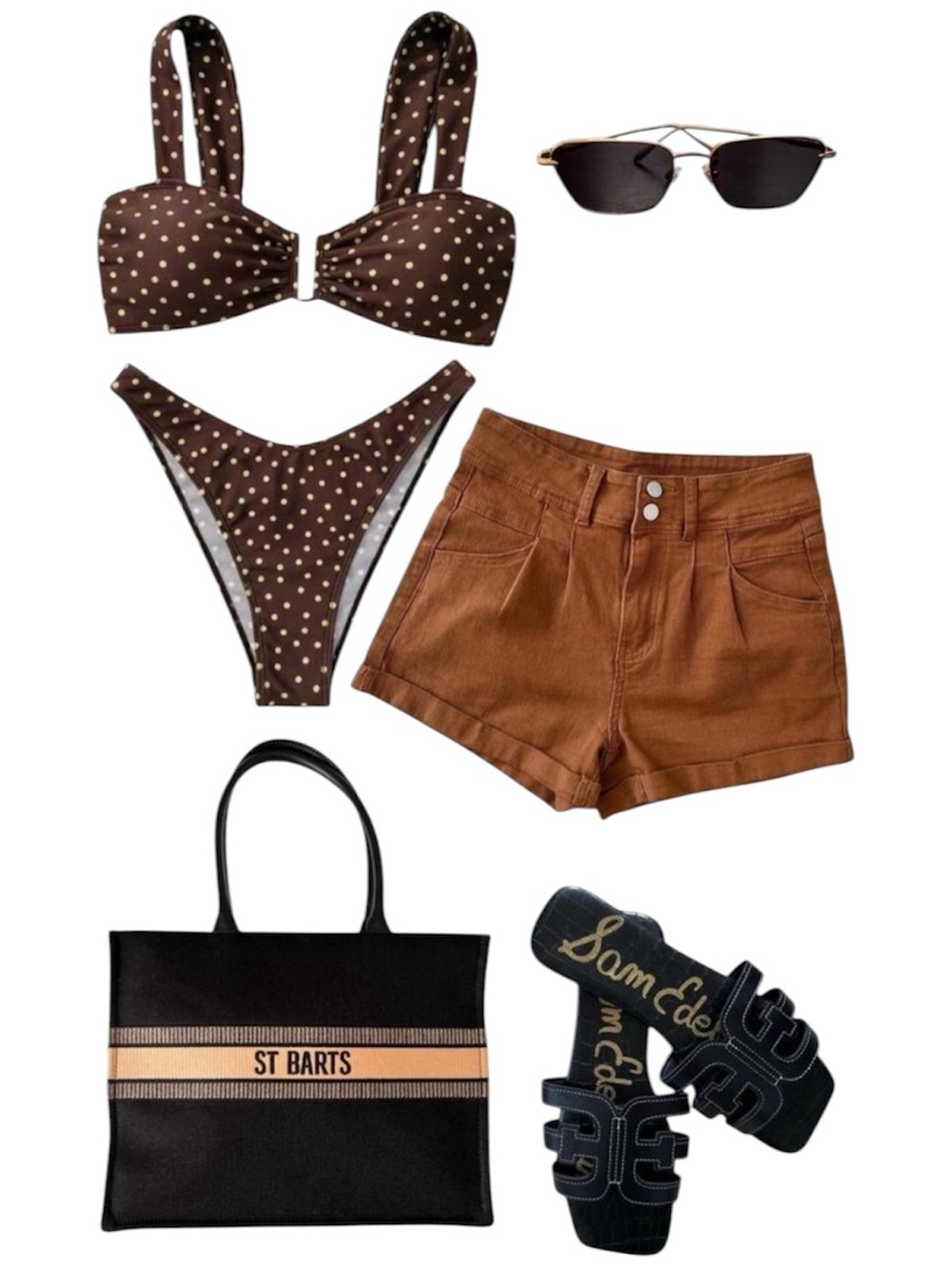 Brown Polka Dot Bikini Set Retro Pin Up High Cut Swimwear Tie Back Swimsuit S